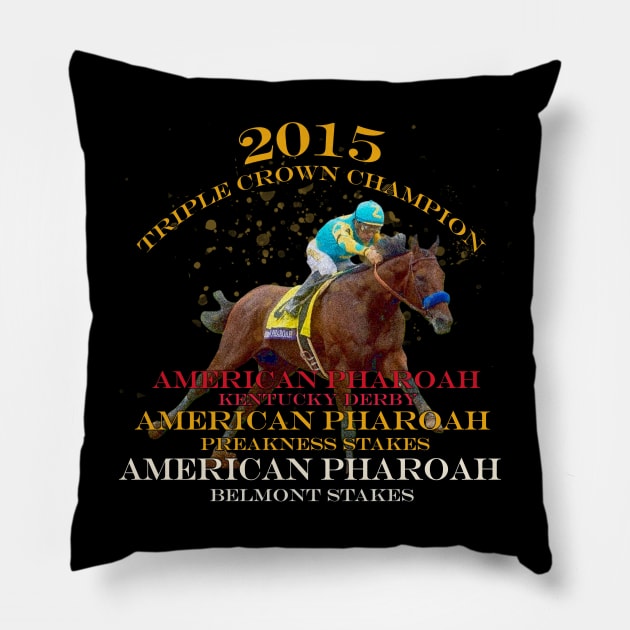 2015 Triple Crown Champion American Pharoah design Pillow by Ginny Luttrell