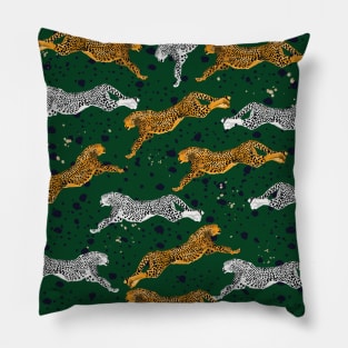 Leaping Cheetah Preppy Green Pillow