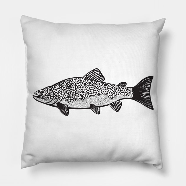 Brown Trout - hand drawn fish design Pillow by Green Paladin