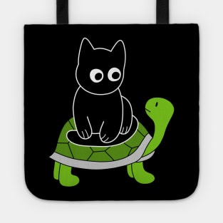 Black Cat Riding on Green Turtle Tote