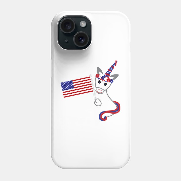 4th of July Unicorn and Usa flag Phone Case by sigdesign