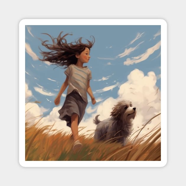 Windy Day to walk her dog Magnet by Liana Campbell