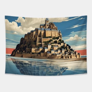 Mont Saint Michel France Tourism Vintage Poster Tapestry