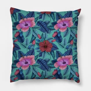 Tropical hibiscus flowers pattern Pillow