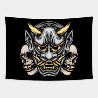 Hannya mask with skull head Tapestry