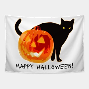 BLACK CAT HAPPY HALLOWEEN Tapestry