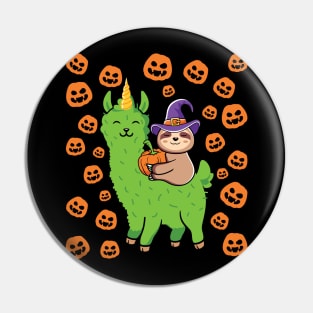 Sloth Riding a Halloween Llamicorn Pin