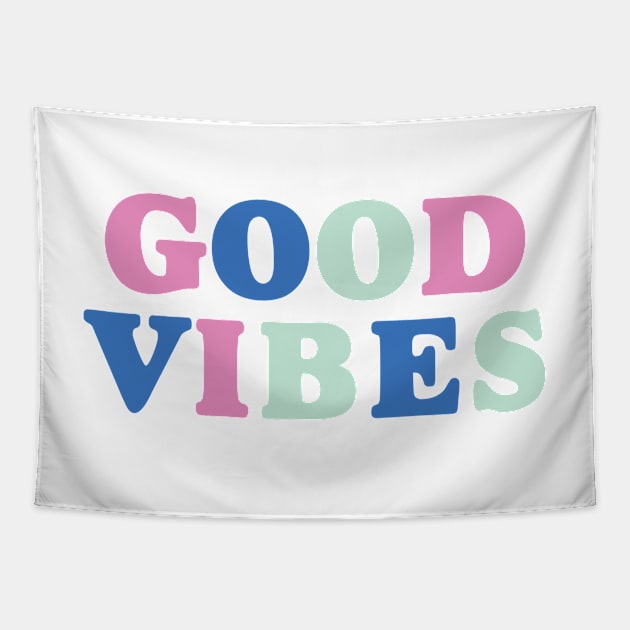 Blue Good Vibes Retro Quote Tapestry by greenoriginals