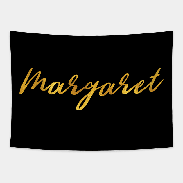 Margaret Name Hand Lettering in Faux Gold Letters Tapestry by Pixel On Fire