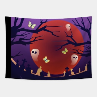 Harmony in Orange: Moon and Zombies butterfly part 4 Tapestry
