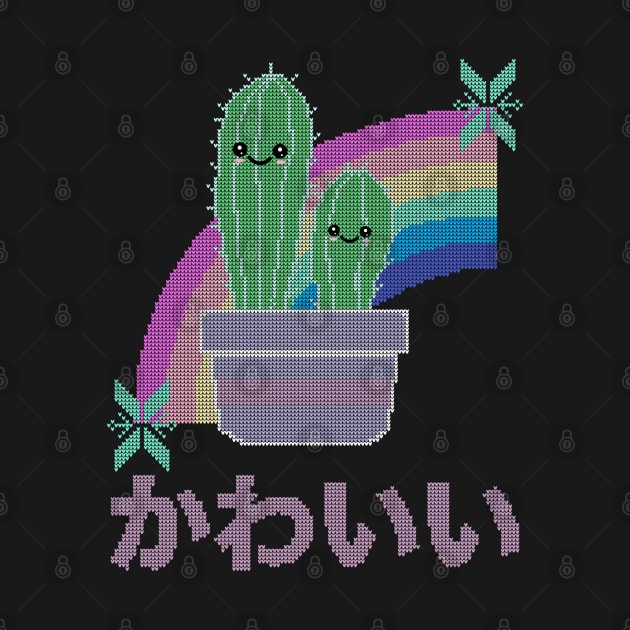 Kawaii Cactus and Rainbow Ugly Christmas Sweater Design by YourGoods