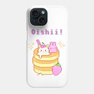 Kawaii Pixel Oishii Dream Dessert ( Usagi & Neko Strawberry Cream pancakee) Phone Case