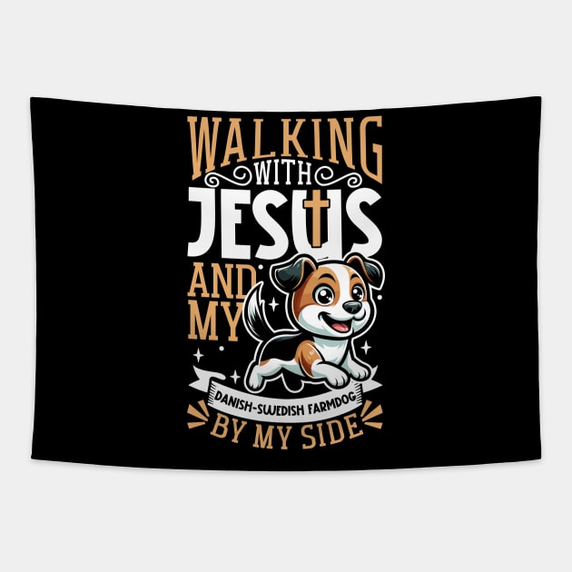 Jesus and dog - Danish–Swedish Farmdog Tapestry by Modern Medieval Design