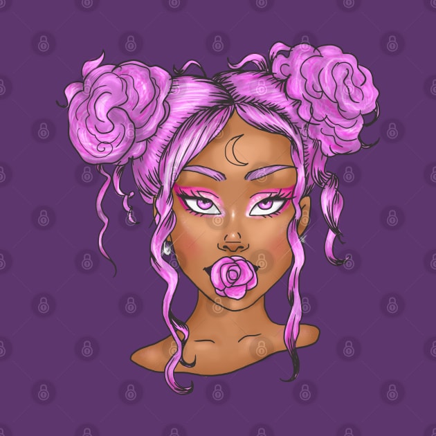 Cute black girl with pink hair art by MiaArt365