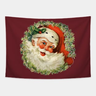 Vintage Santa Wreath Tapestry