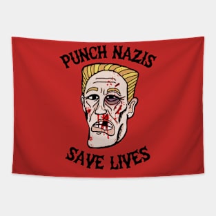 Punch Nazis Save Lives (Black Text) Tapestry