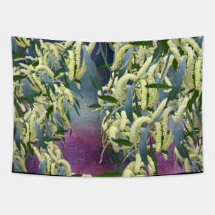 Wattle blooms in an abstract landscape Tapestry