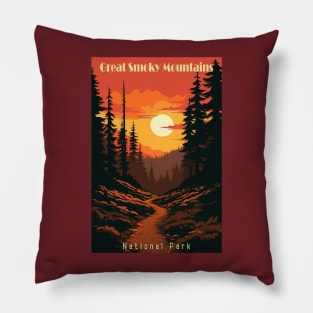 Great Smoky Mountains national park vintage travel poster Pillow