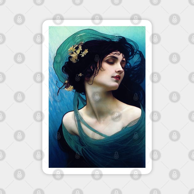 The Nereid - Vintage, Mucha, Gilded Age Magnet by AllRealities