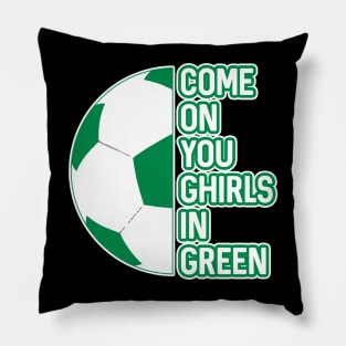 COME ON YOU GHIRLS IN GREEN, Glasgow Celtic Football Club White and Green Ball and Text Design Pillow