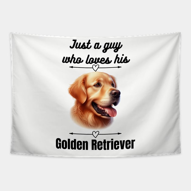 Just a guy who loves his Golden Retriever, black text Tapestry by Davis Designs