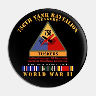 758th Tank Battalion - Tuskers w SSI Name Tape WWII  EU SVC Pin