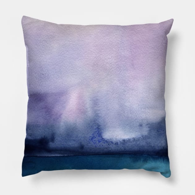 Watercolor landscape sky clouds Pillow by Olga Berlet