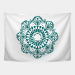 Flower Mandala (teal on white) Tapestry