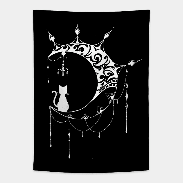 MOON  AND CAT Tapestry by RENAN1989