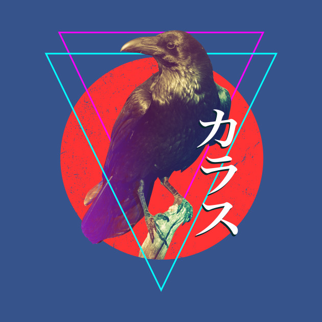 Disover Vaporwave Crow Raven & Rising Sun Japanese Kanji Halloween - Vaporwave - T-Shirt