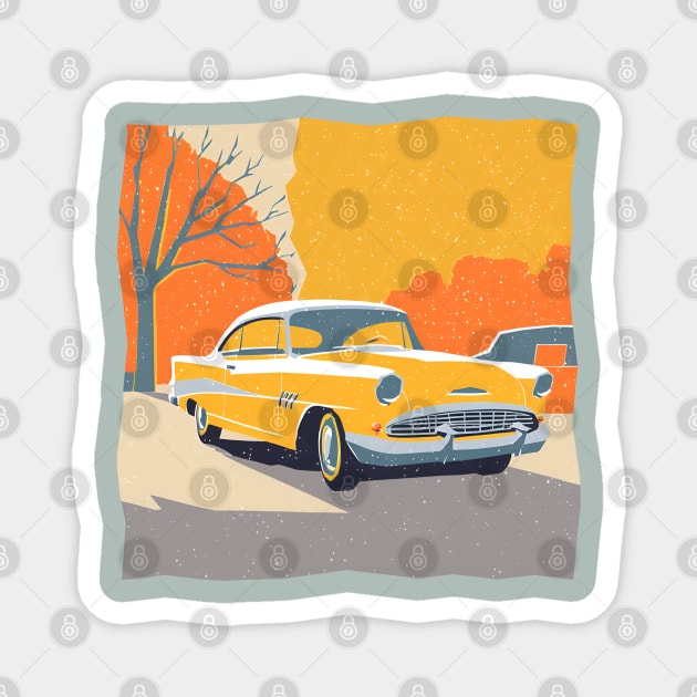 Retro Vintage Car - Vibrant Risograph Design Magnet by TuncGK