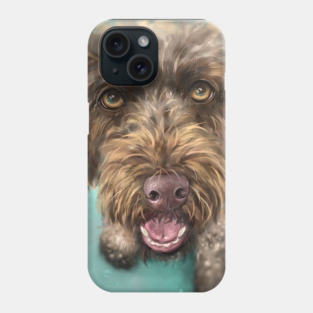 Painting of a Gorgeous Labradoodle Dog with Its Tongue Out Phone Case by ibadishi