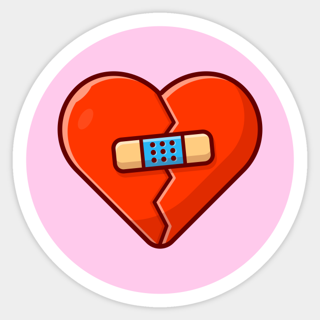 Broken Heart With Injury Tape Plaster Cartoon Vector Icon Illustration (2) - Heart - Sticker | TeePublic Broken Heart With Injury Tape Plaster Cartoon Vector Icon Illustration (2) - Heart - Sticker | TeePublic