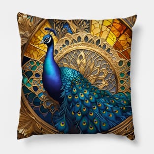 Stained Glass Peacock Pillow