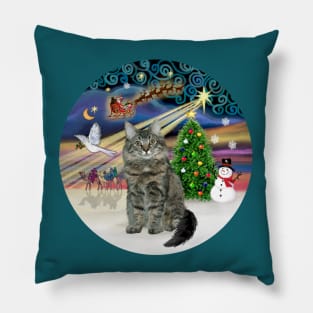 "Christmas Magic" with a Maine Coon Cat Tabby Pillow