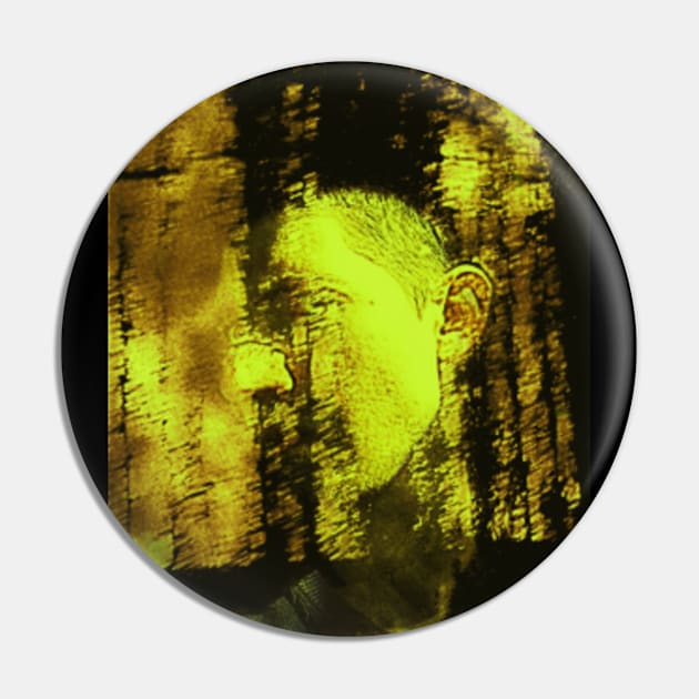 Portrait, digital collage and special processing. Masterpiece. Man looking to car window, reflection. Autumn, bright yellow sun. Pin by 234TeeUser234