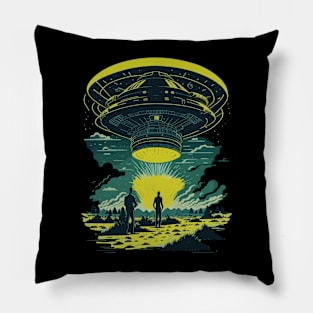 1950s Sci-Fi UFO Encounter Pillow