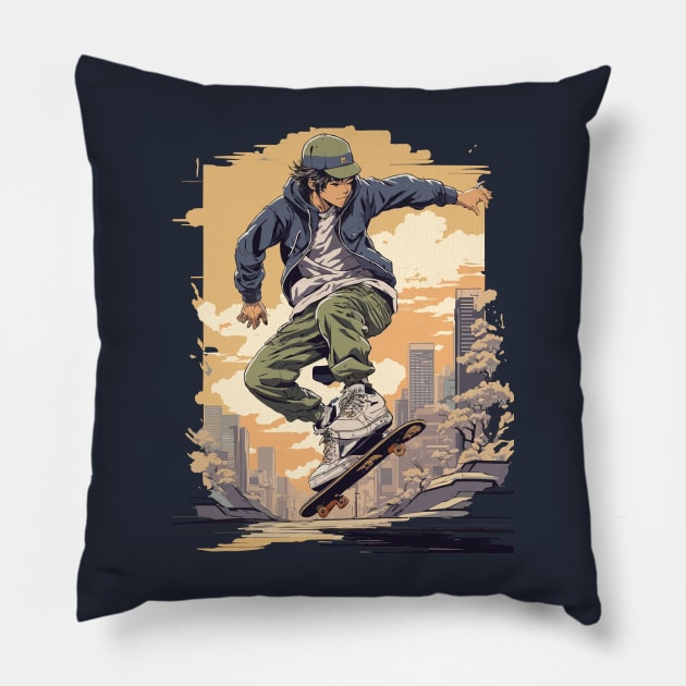 Anime skateboarder Pillow by Alex