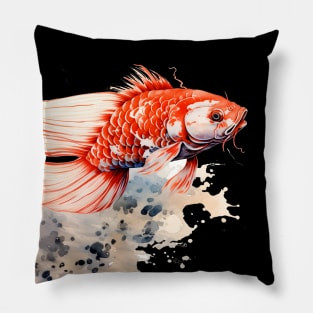 Magical Koi: Perseverance and Prosperity on a Dark Background Pillow