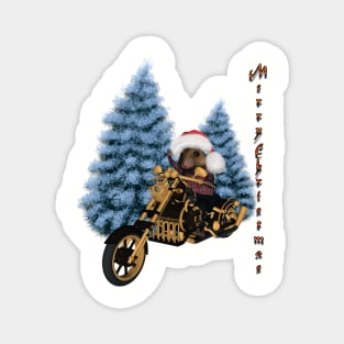 Merry christmas, funny mouse on a motorcycle with christmas hat Magnet