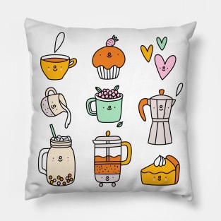 Cute coffee and tea cartoon characters Pillow