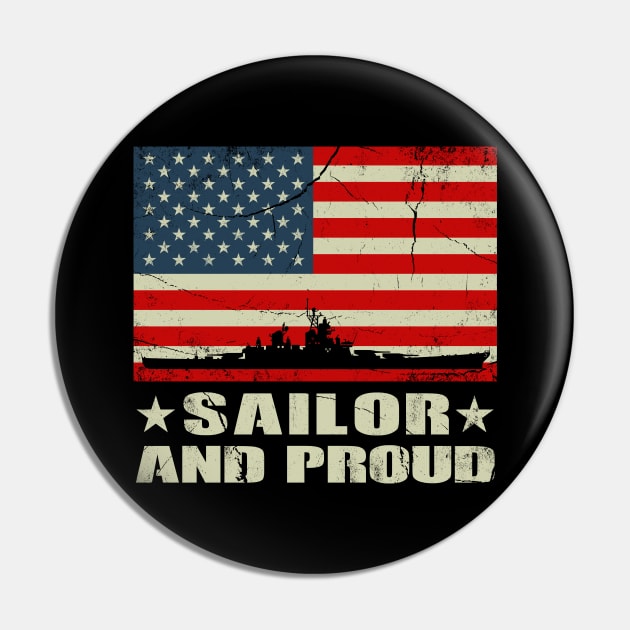 Sailor and Proud American Flag Design Pin by NicGrayTees