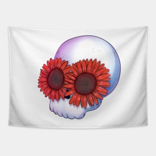 Skull with red flowers Tapestry