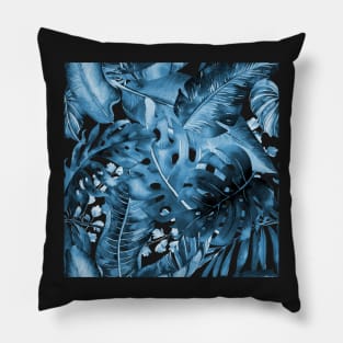 Midnight Blue Tropical Foliage Pillow