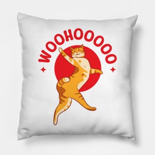 Illustration of a cute orange cat dancing Pillow