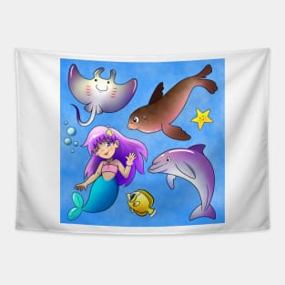 Mermaid With Ocean Friends Tapestry