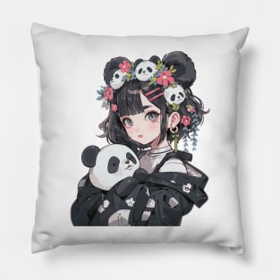 Manga Girl Cuddling A Panda Pillow