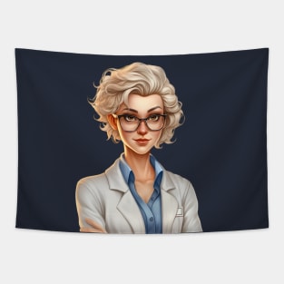 Cartoon Style Portrait - Woman Doctor/Scientist/Lab Worker Tapestry