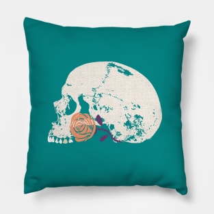 Vintage Skull with Orange Rose Pillow