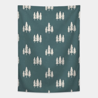 Blue Indigo Woods Pine Trees Pattern Tapestry